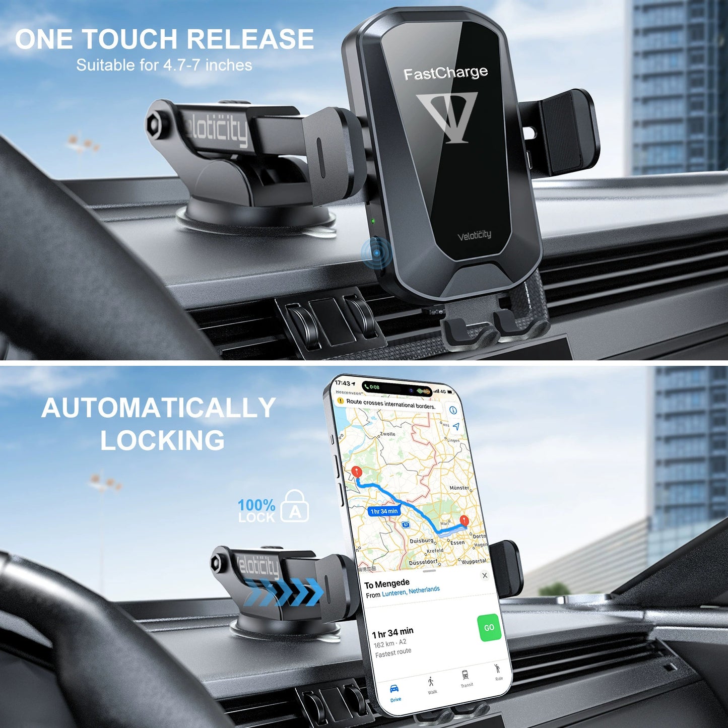 Veloticity Auto-Clamp Wireless Chargeable Phone Mount
